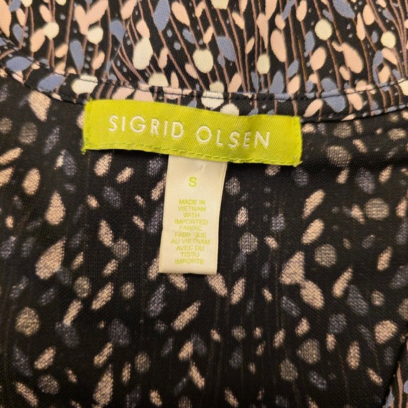 Sigrid Olsen Women's V-Neck Midi Dress Abstract Print Long Sleeve Faux Wrap Work - Picture 14 of 16